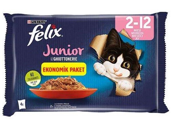 FELİX EKONOMİK ETLİ TAVUKLU YAŞ MAMA 4LÜ*85GR