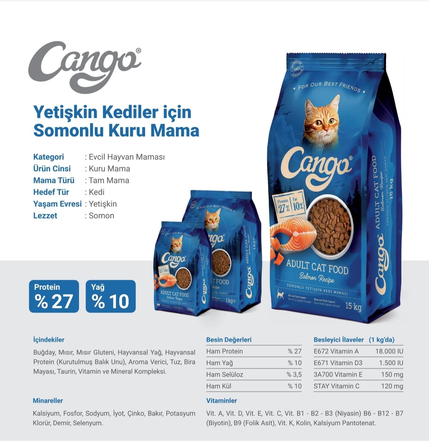 CANGA YETİŞKİN KEDİLER SOMONLU KURU MAMA 15 KG